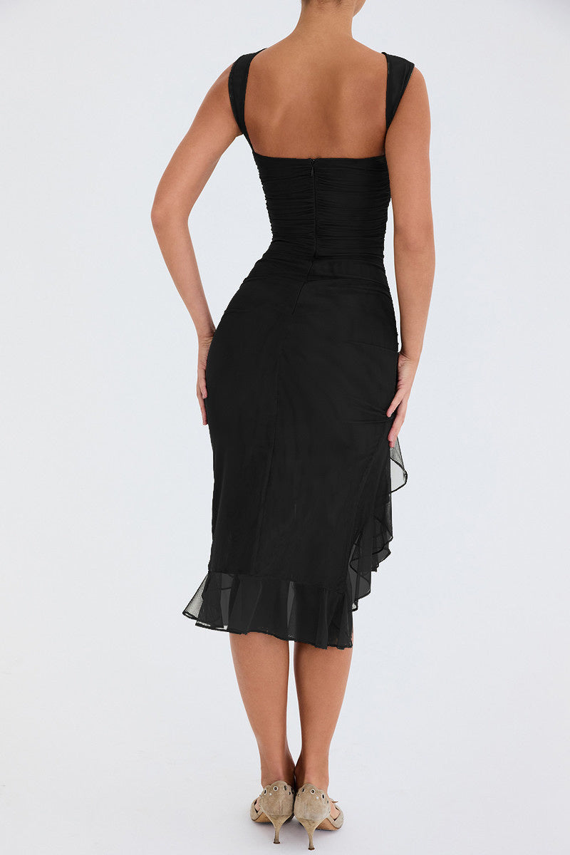 Ashley Ruffle Ruched Midi Dress