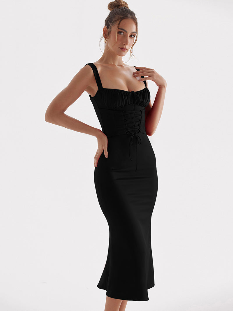 Monica Spaghetti Strap Backless Midi Dress