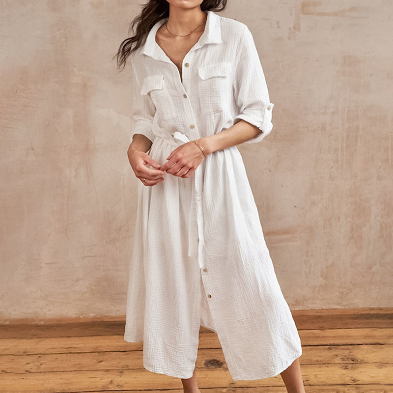 Angela Shirt Summer Turn Down Maxi Dress