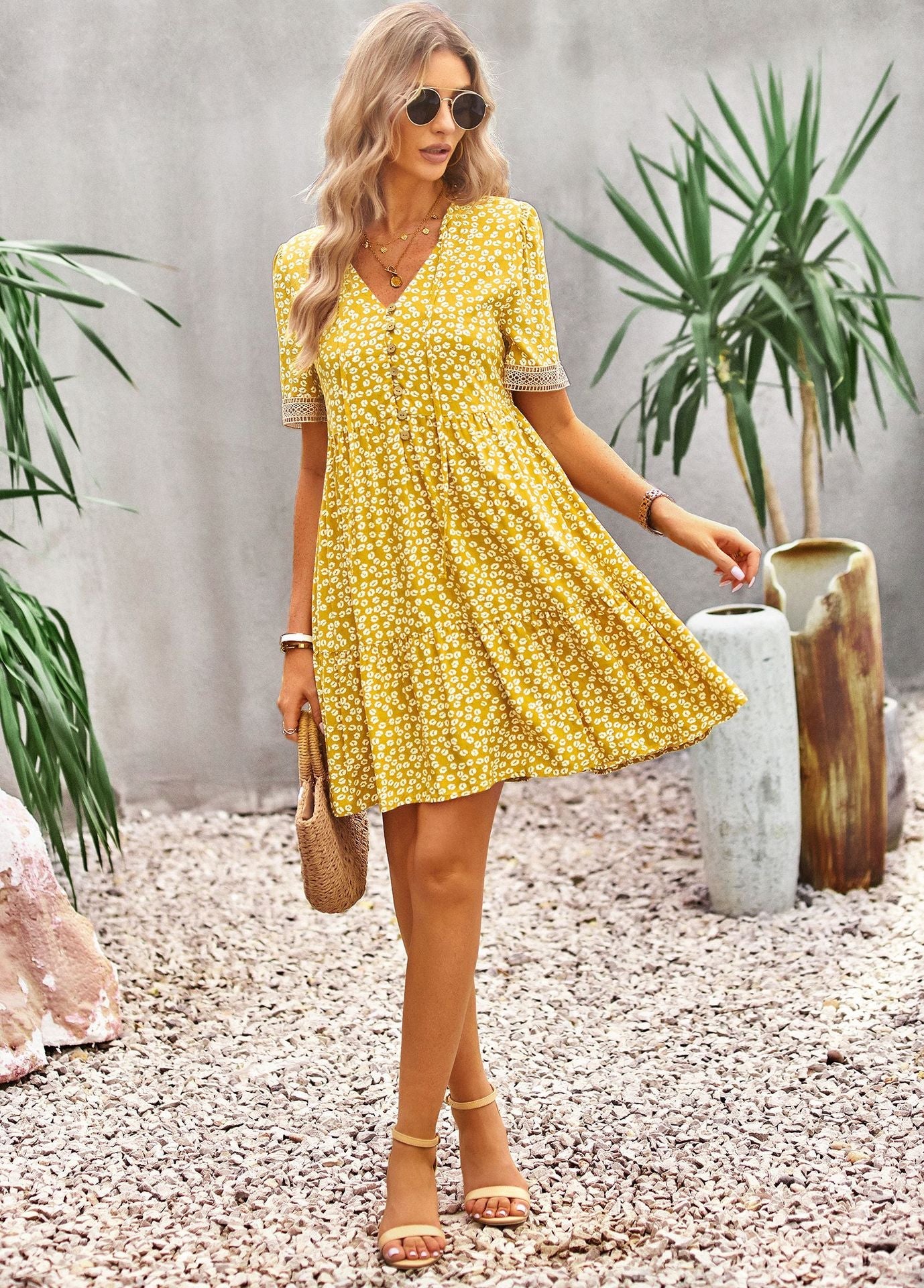 Mary Boho Floral Print Summer Midi Dress