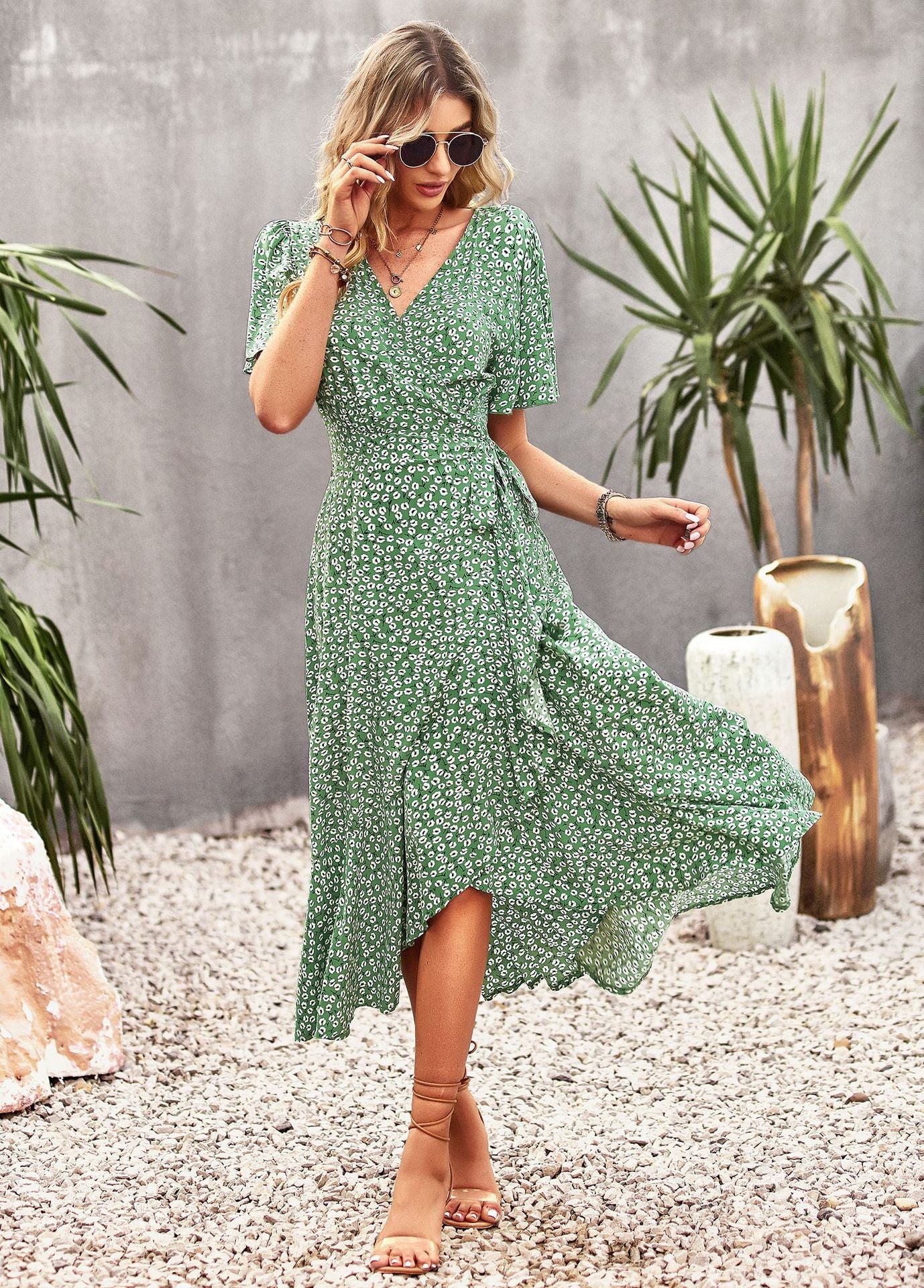 Joanna Floral Print A-line Split Summer Midi Dress