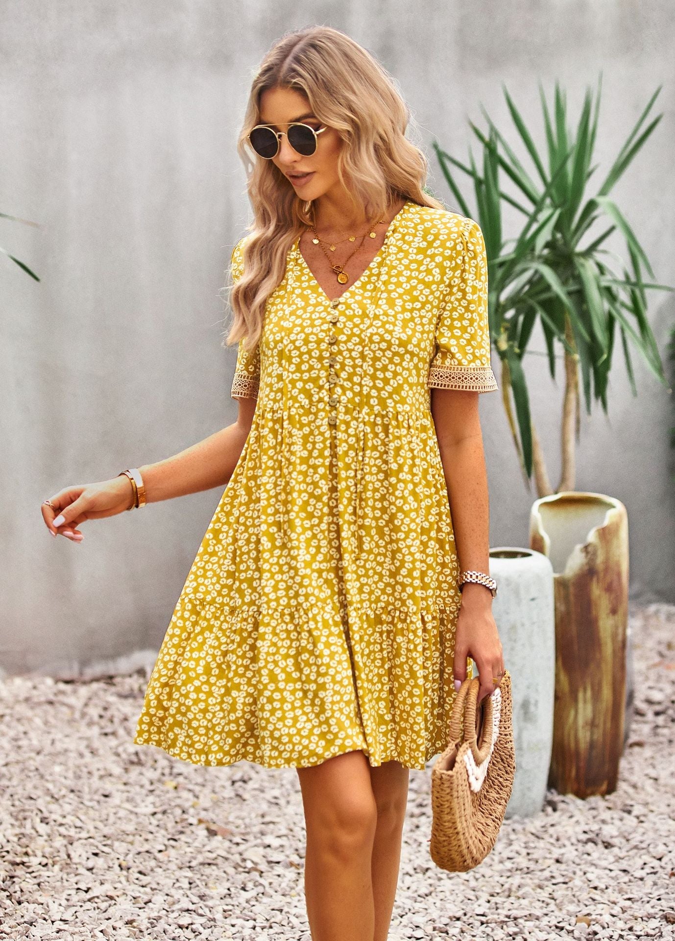 Mary Boho Floral Print Summer Midi Dress