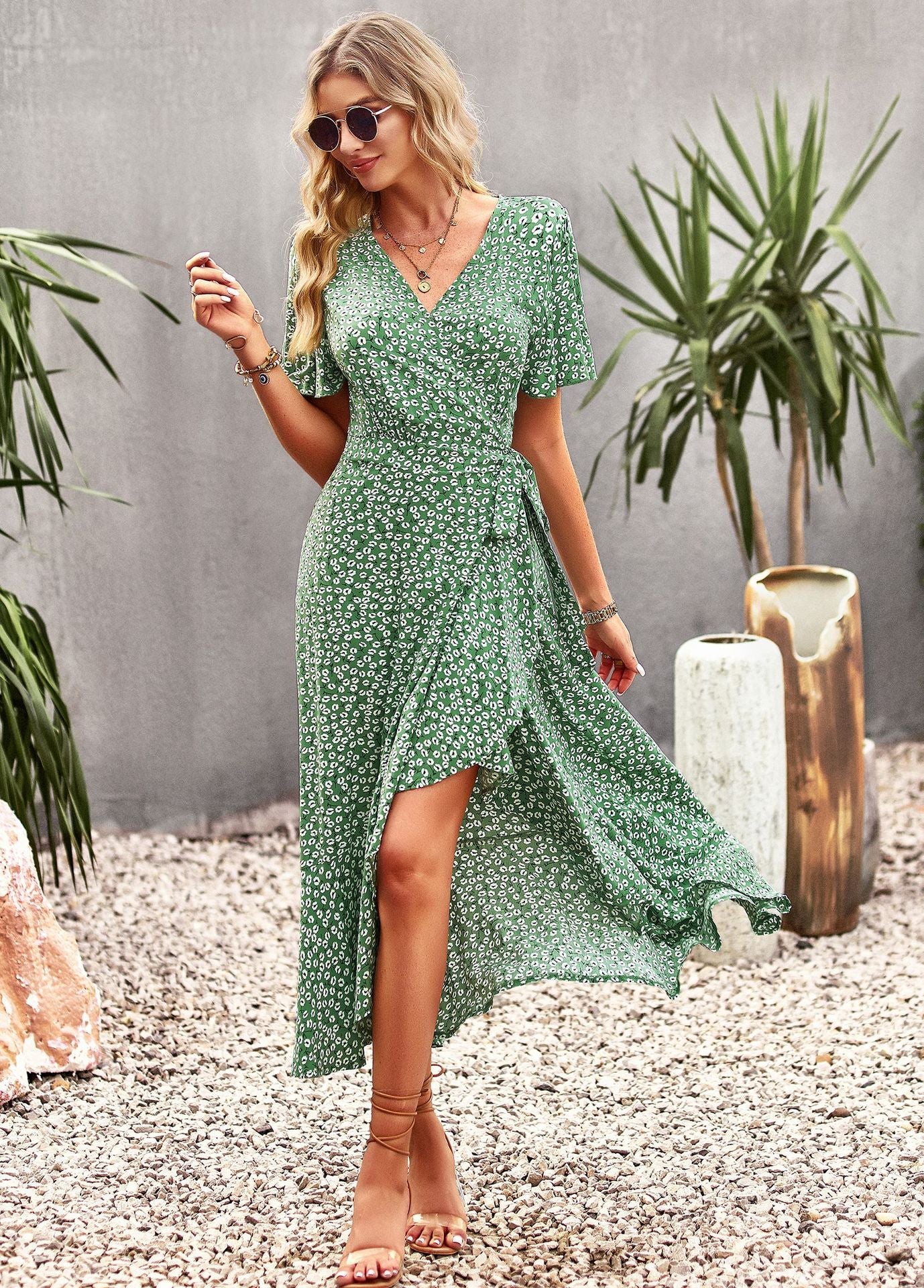 Joanna Floral Print A-line Split Summer Midi Dress