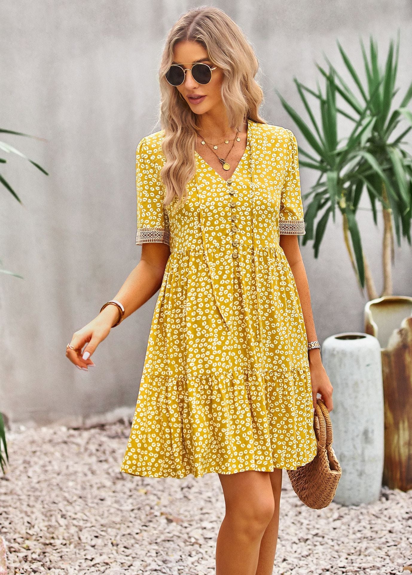 Mary Boho Floral Print Summer Midi Dress