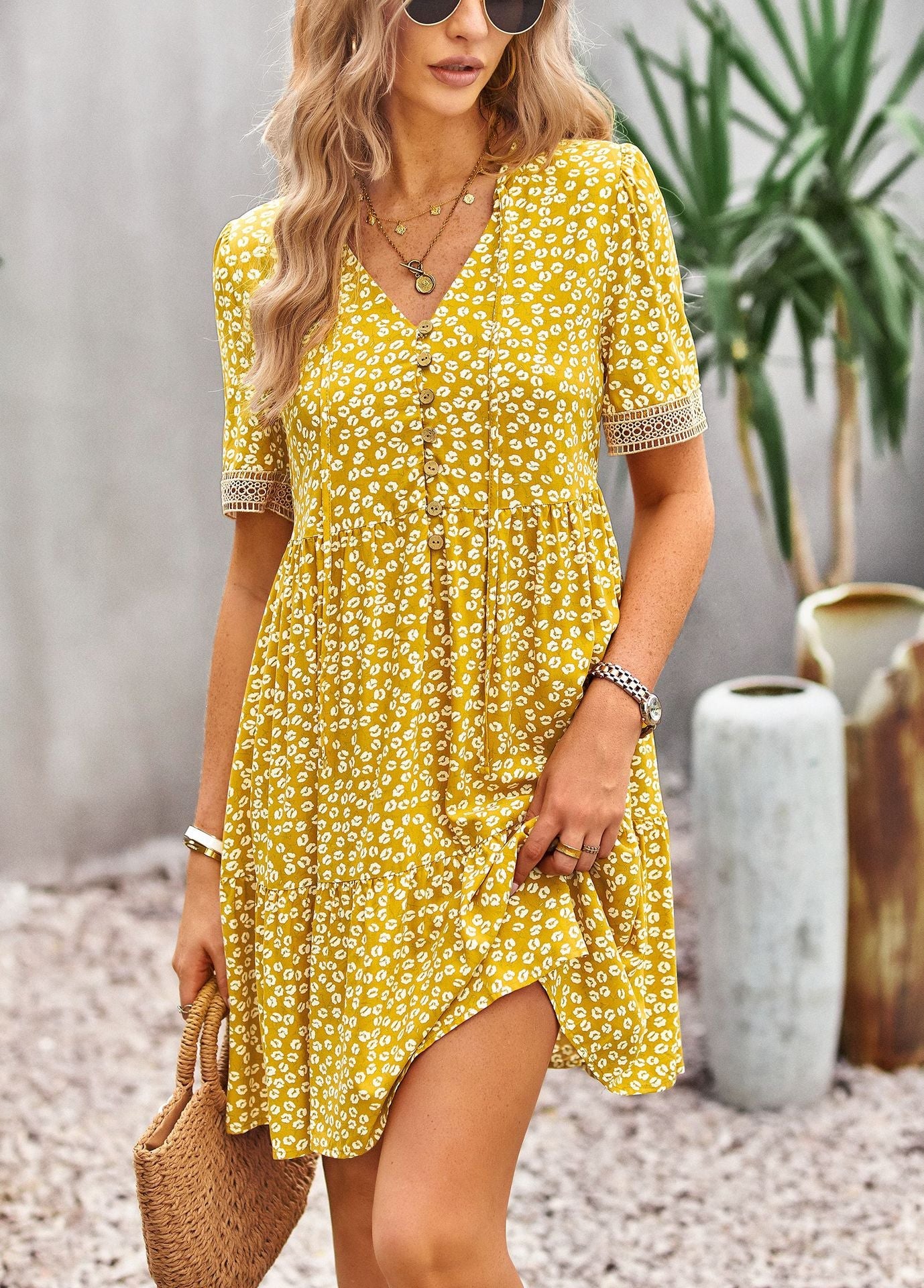 Mary Boho Floral Print Summer Midi Dress