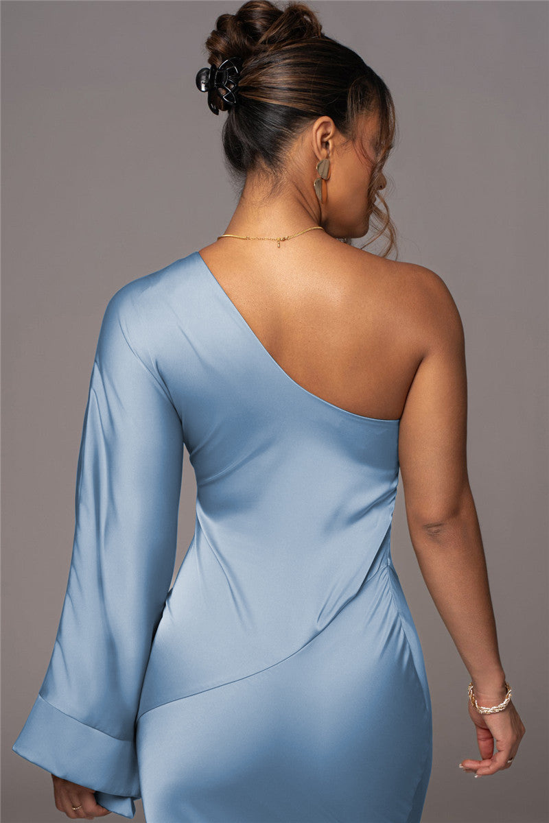 Janet Satin One Shoulder Sexy Maxi Dress