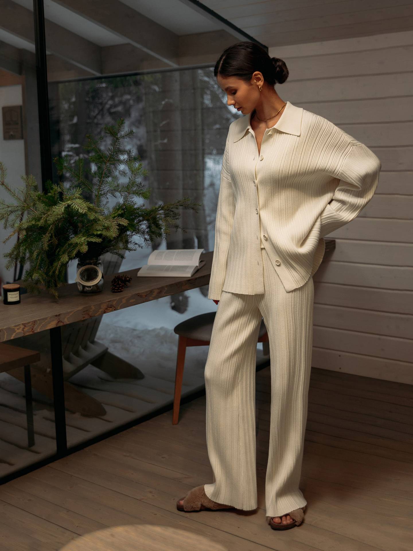 Tara 2 Piece Knitted Women Sweater and High Wide Leg Pant Suit