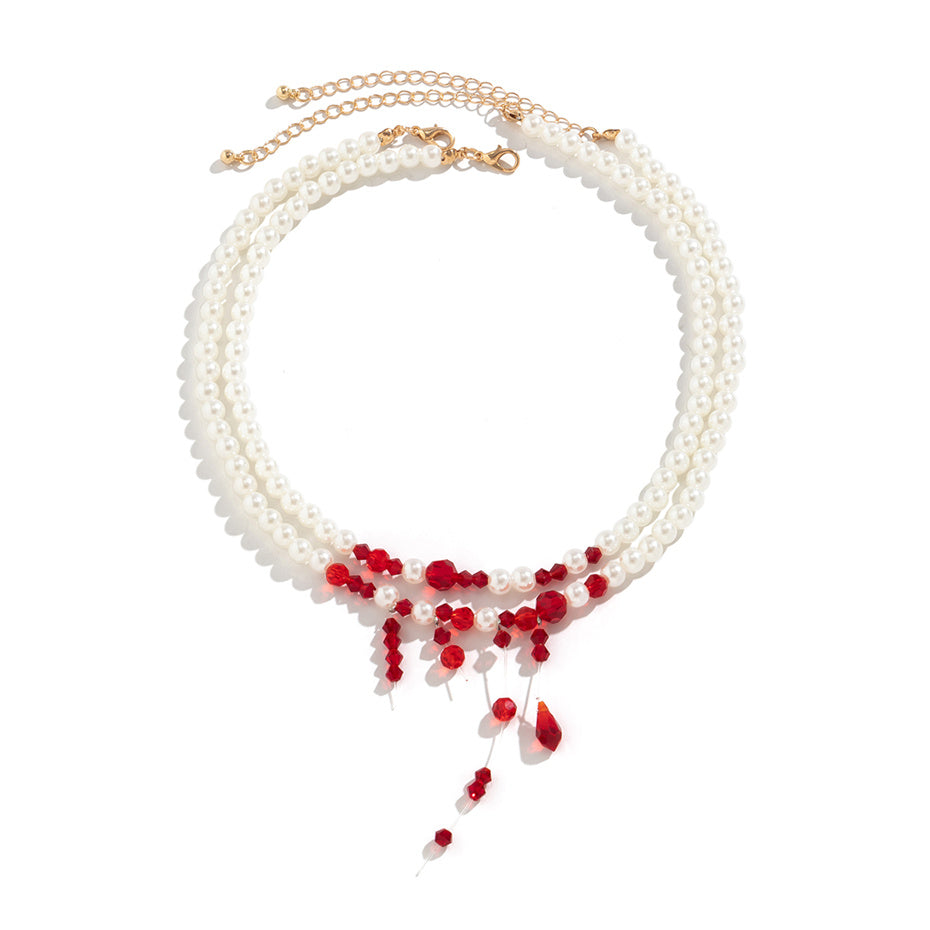 Dawn Vintage Red Blood Pearl Chain Necklace