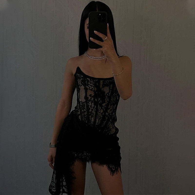 Sophie Lace Strapless Ruched Sexy Mini Dress