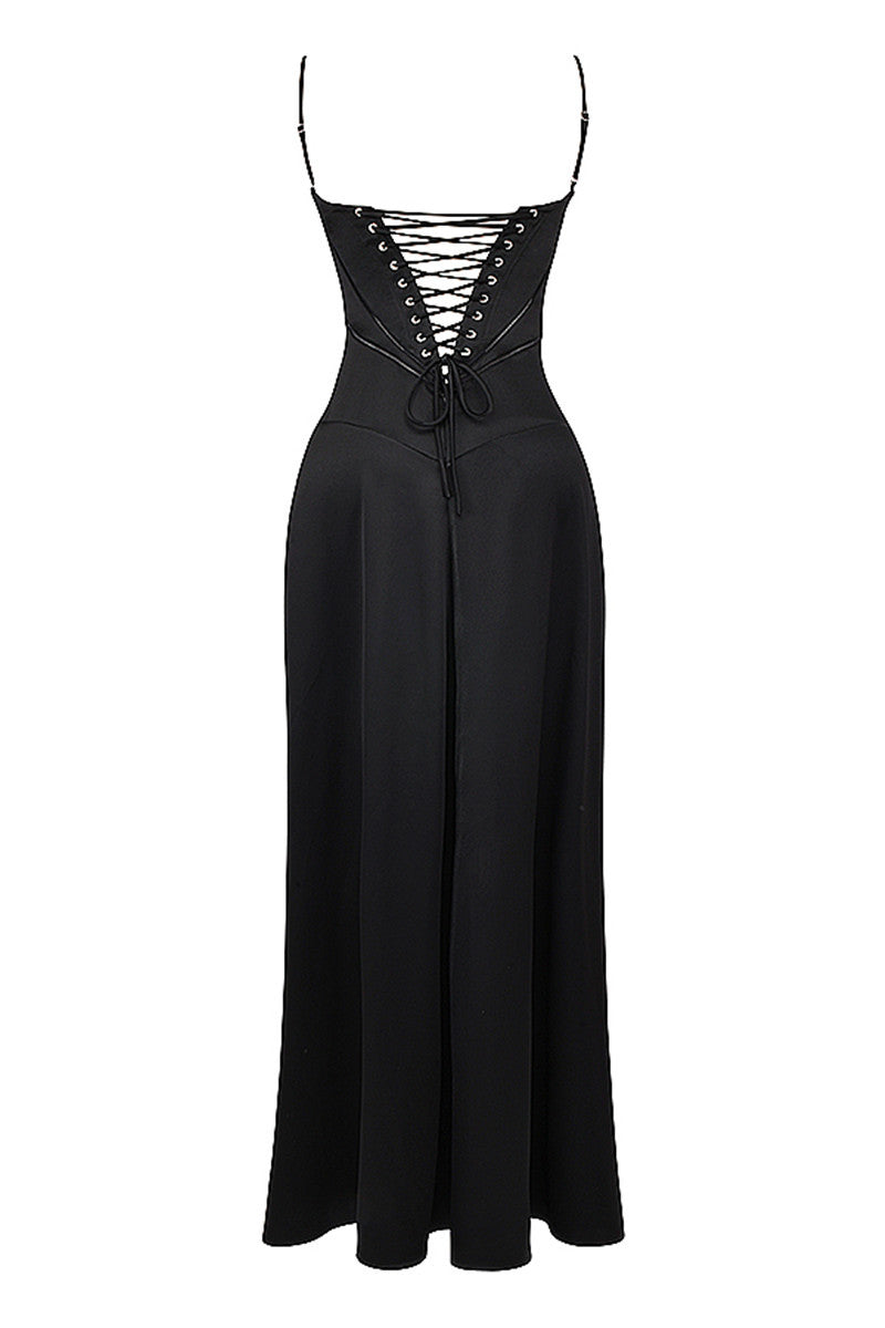 Miranda Lace-up Satin Maxi Dress