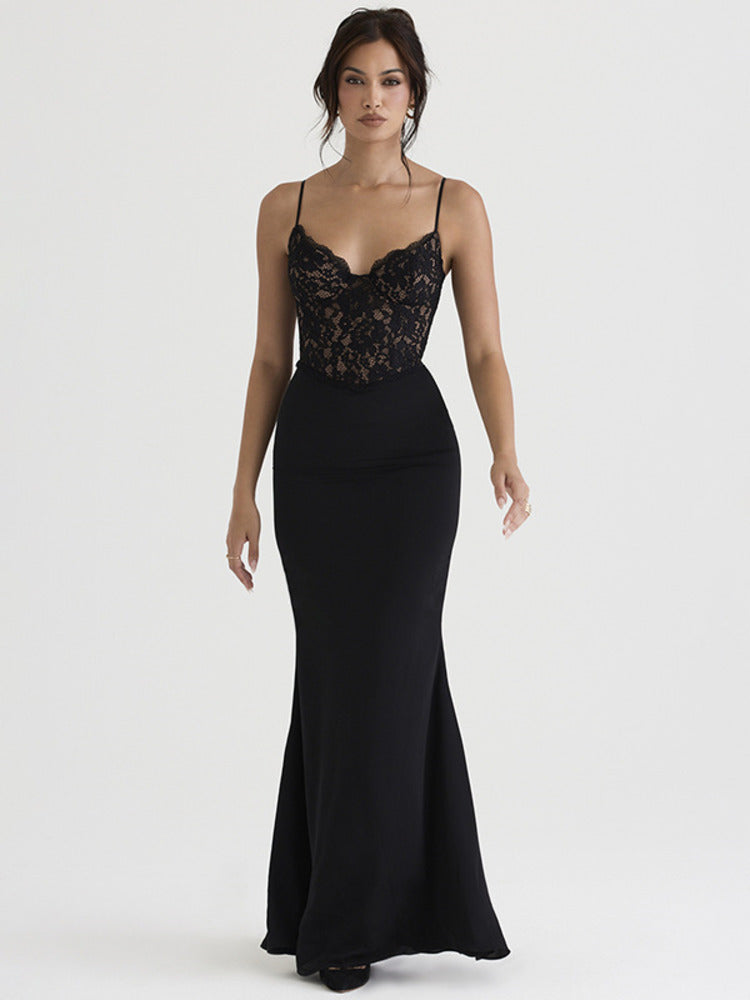 Camille Lace Spaghetti Strap Bodycon Sexy Maxi Dress