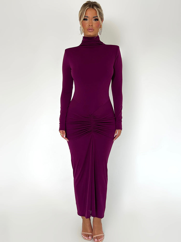 Janice Turtleneck Long Sleeve Bodycon Maxi Dress