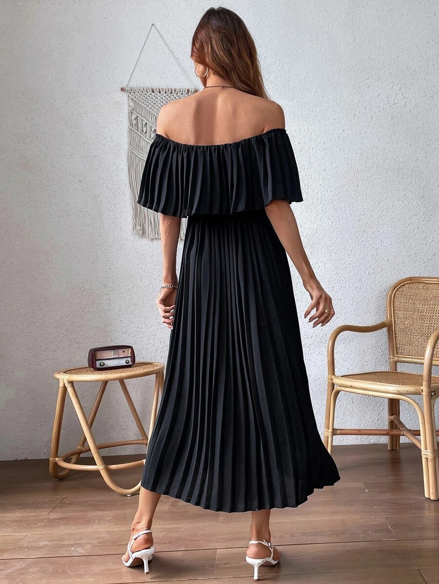 Adriana Pleated Backless Off Shoulder Long Dress