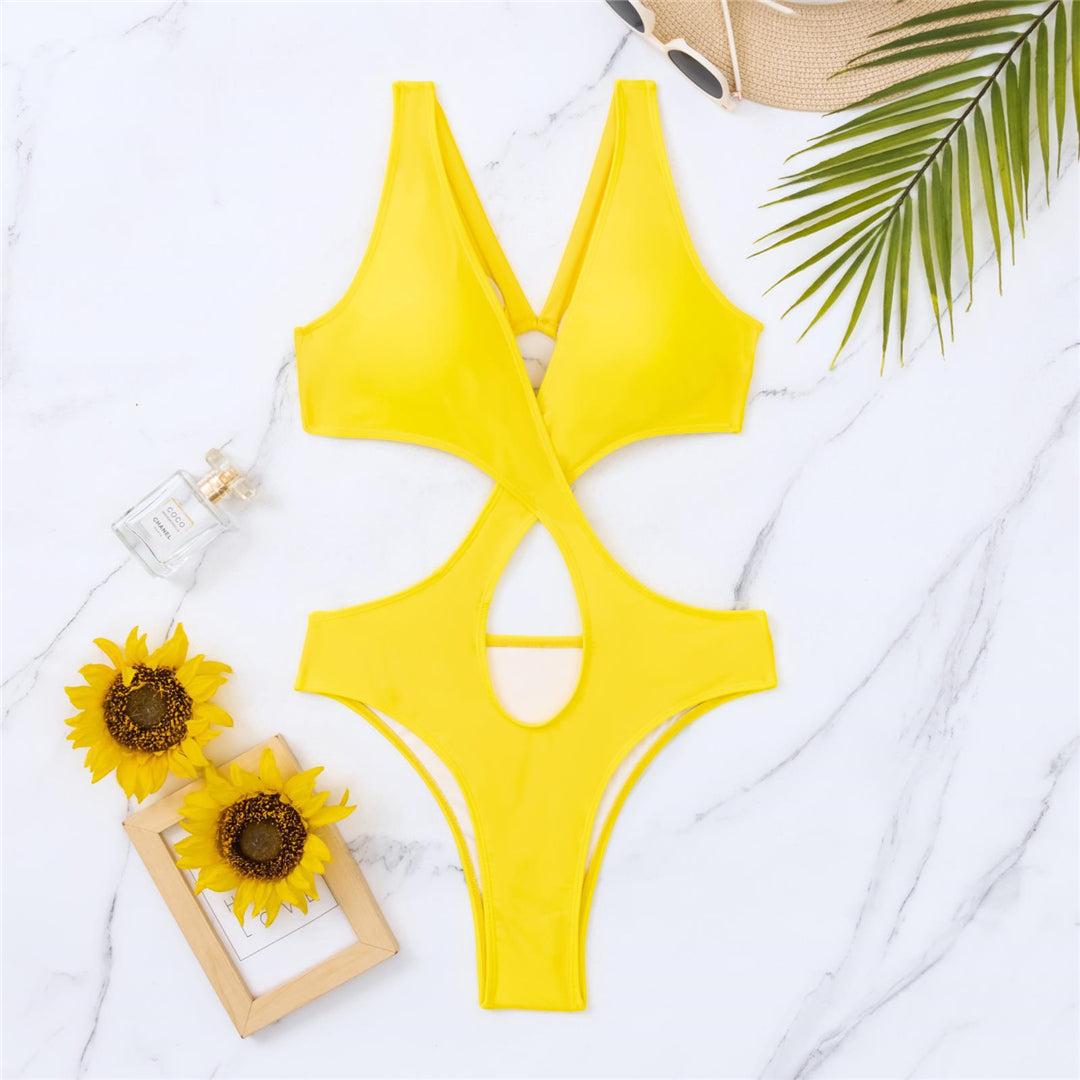 Allison V Neck Tummy Cut Out One Piece Swimsuit