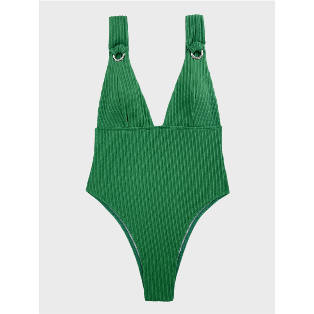 Jill Sexy Deep V Neck Ribbed Monokini