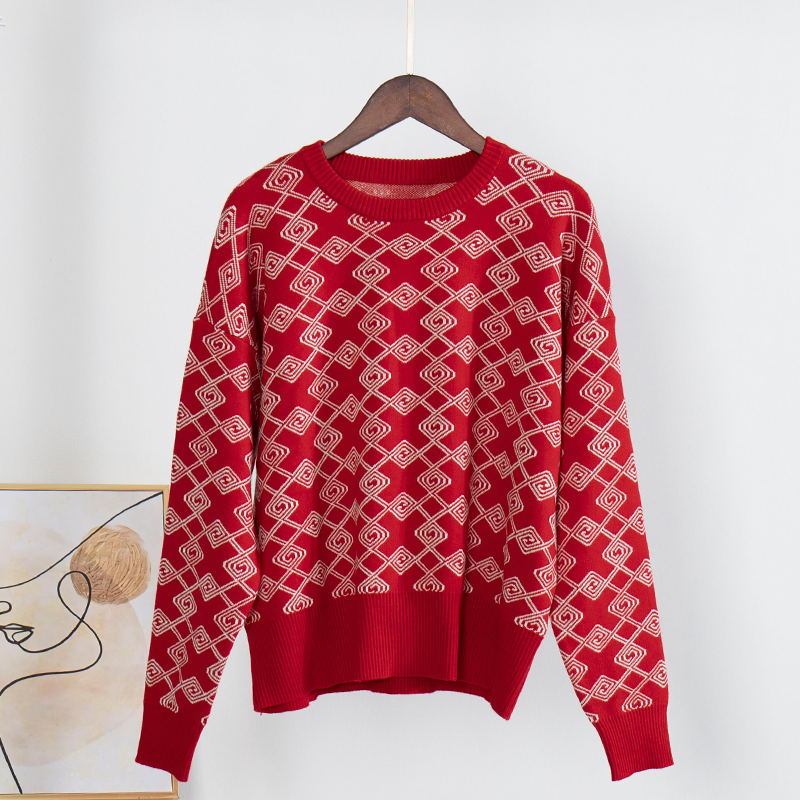 Adrianne Plaid Long Sleeve Oversize Knitted Women Pullover