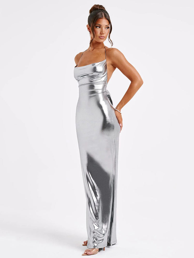 Peggy Satin Backless Sexy Maxi Dress