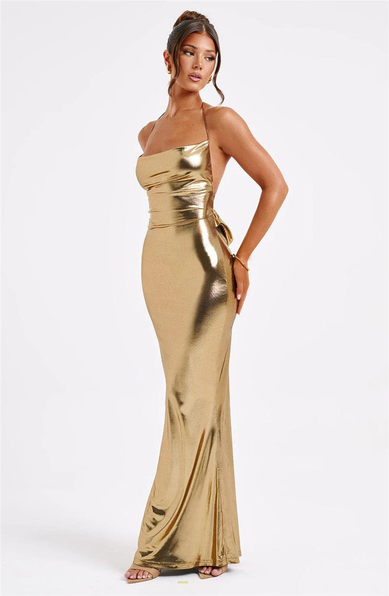 Peggy Satin Backless Sexy Maxi Dress