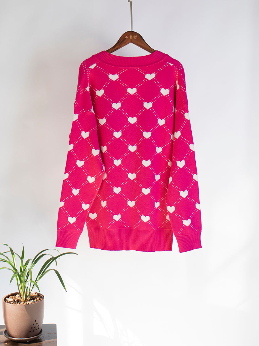 Eva Hearts Print Oversize Women Cardigan