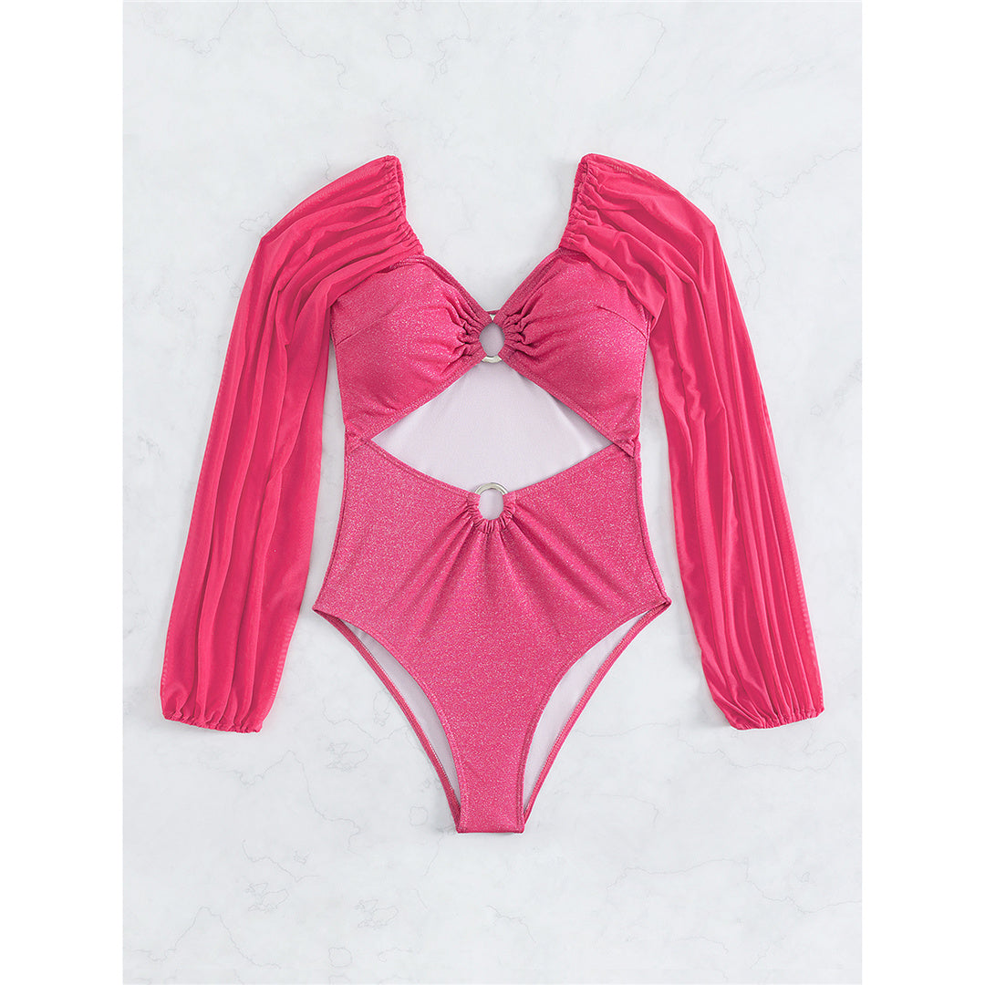 Rita Tummy Cut Out Glitter Sparkling Long Sleeve One Piece Swimsuit