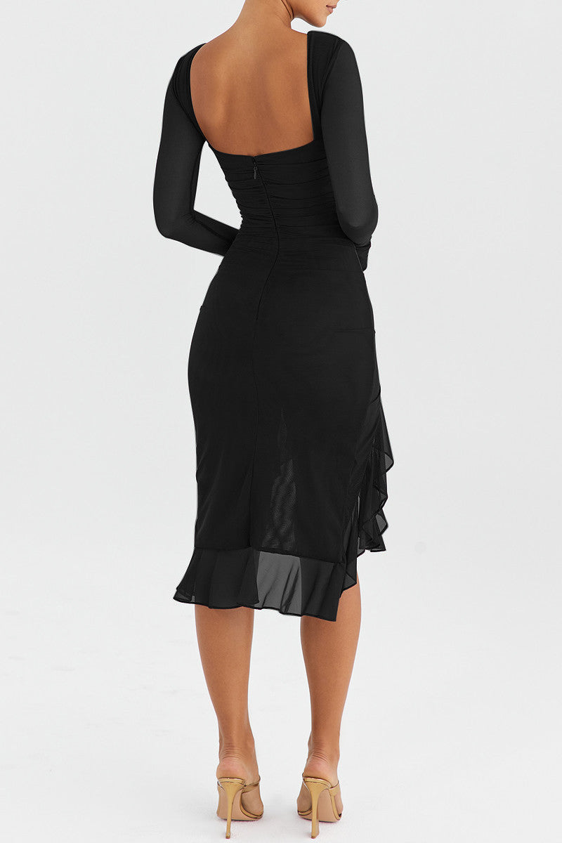 Candice Ruffle Ruched Midi Dress