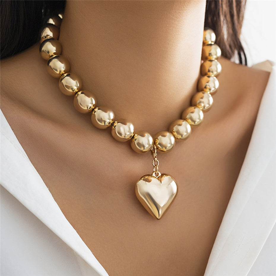 Mandy Big Love Heart Pendant Choker Necklace