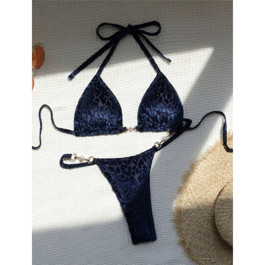 Deborah Leopard Halter Mini Micro Thong Bikini