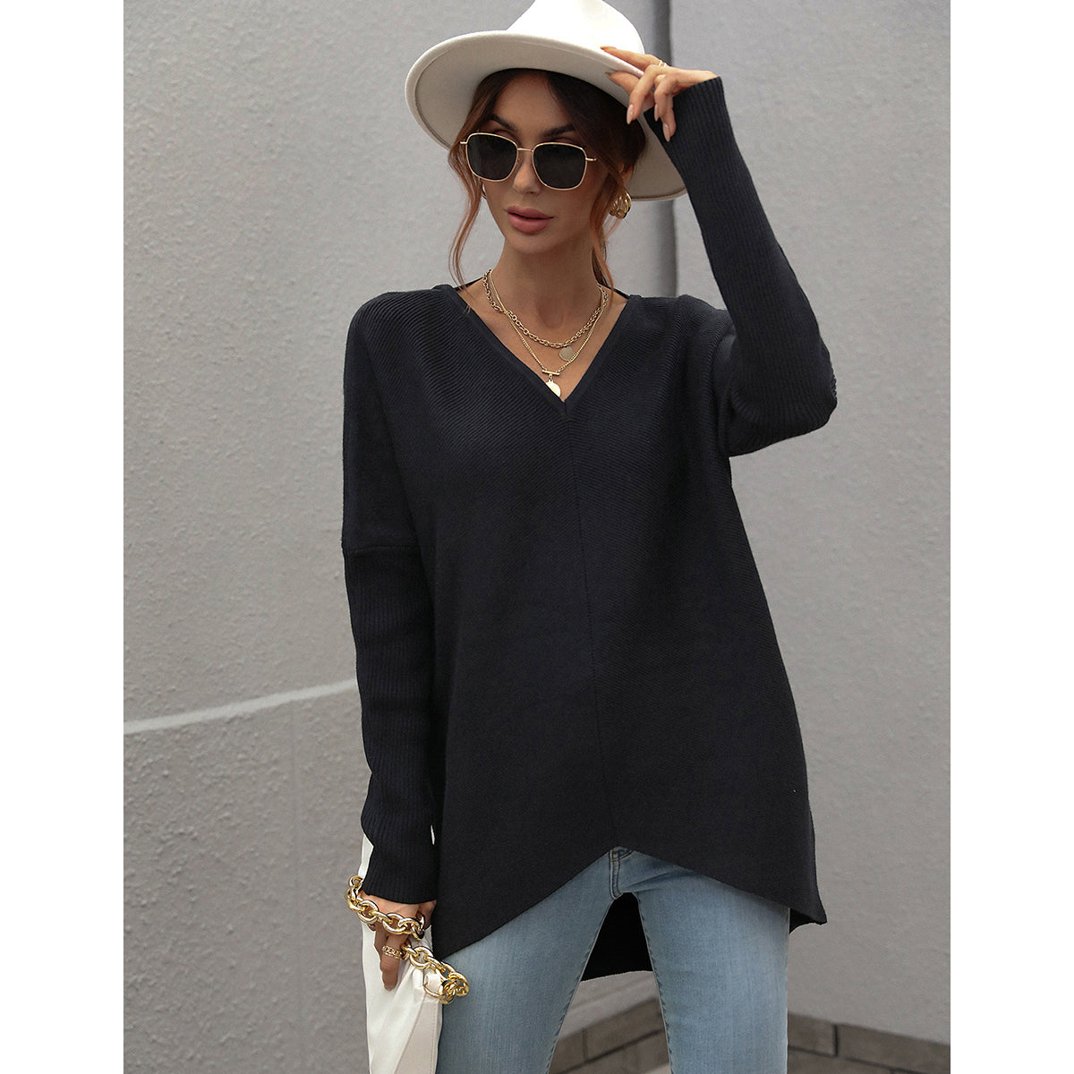 Megan V-Neck Solid Color Women Sweater