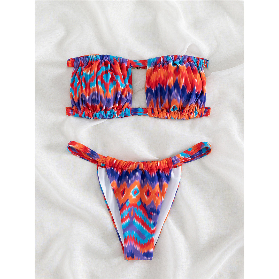 Cindy Sexy Printed Bandeau High Leg Cut Bikini