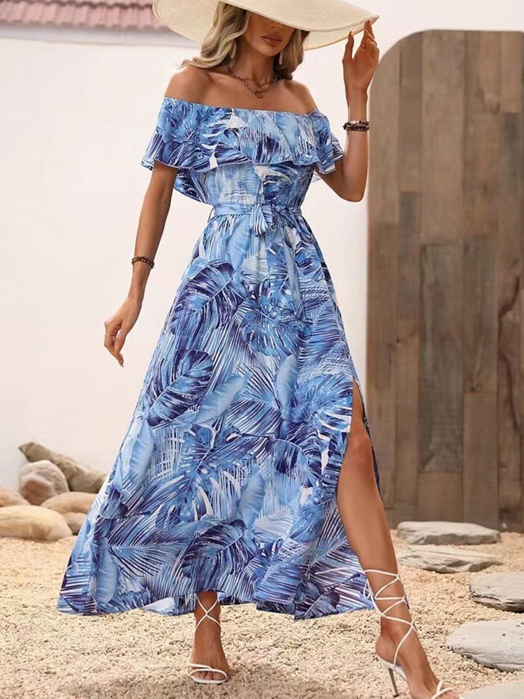 Angela Backless Off Shoulder Slit Boho Maxi Dress