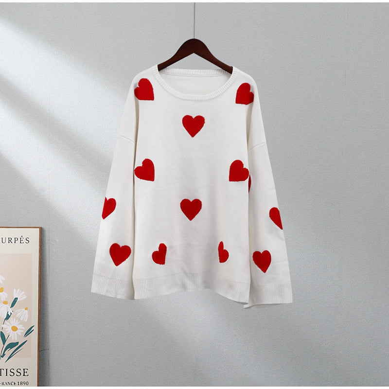 Carly Oversized Love Heart O Neck Knit Women Sweater