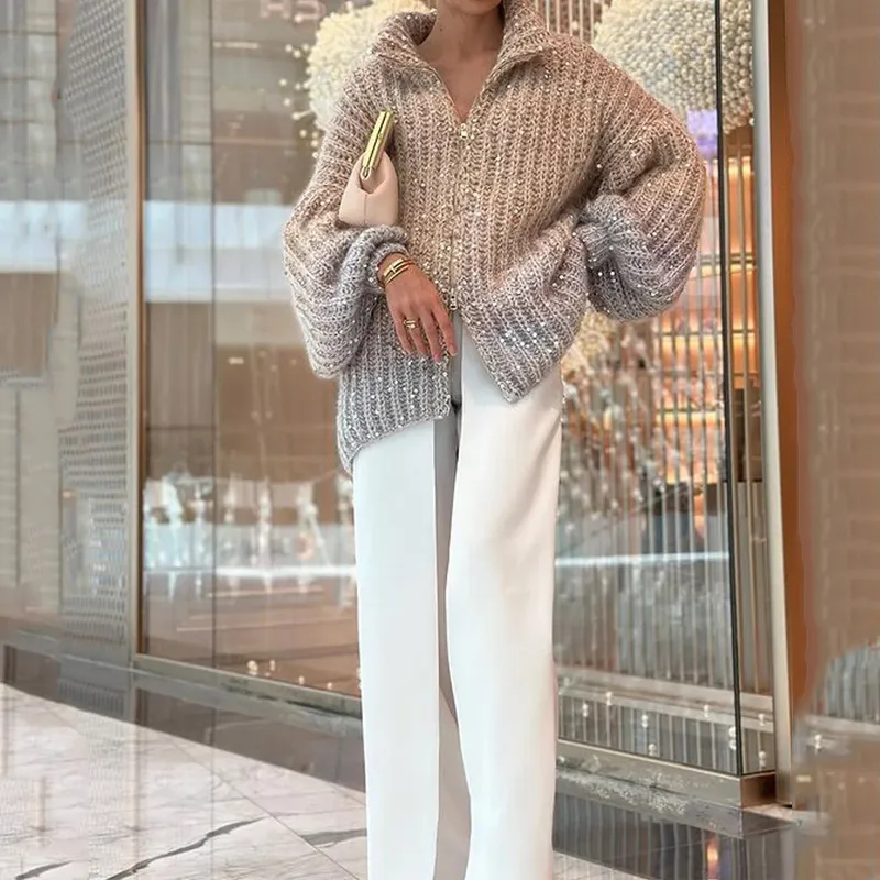 Jill Turndown Collar Long Sleeve Women Sweater