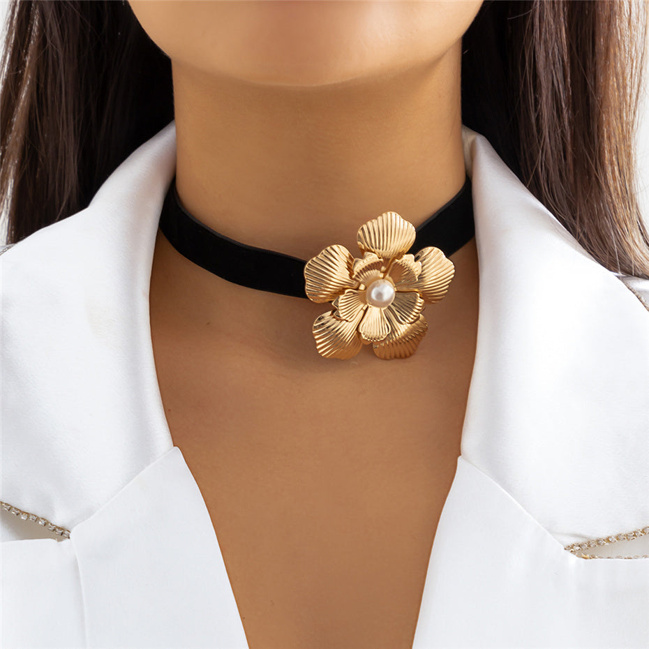 Cheryl Velvet Rose Flower Choker Necklace