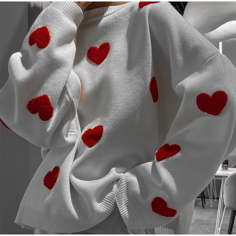 Carly Oversized Love Heart O Neck Knit Women Sweater