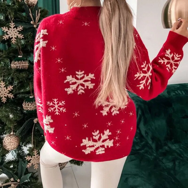 Jane Snowflake Print Warm Women Sweater