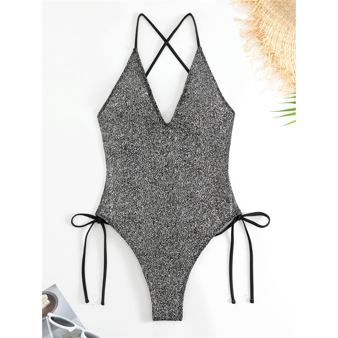 Beatrice Shiny Glitter Sparkling V Neck Monokini