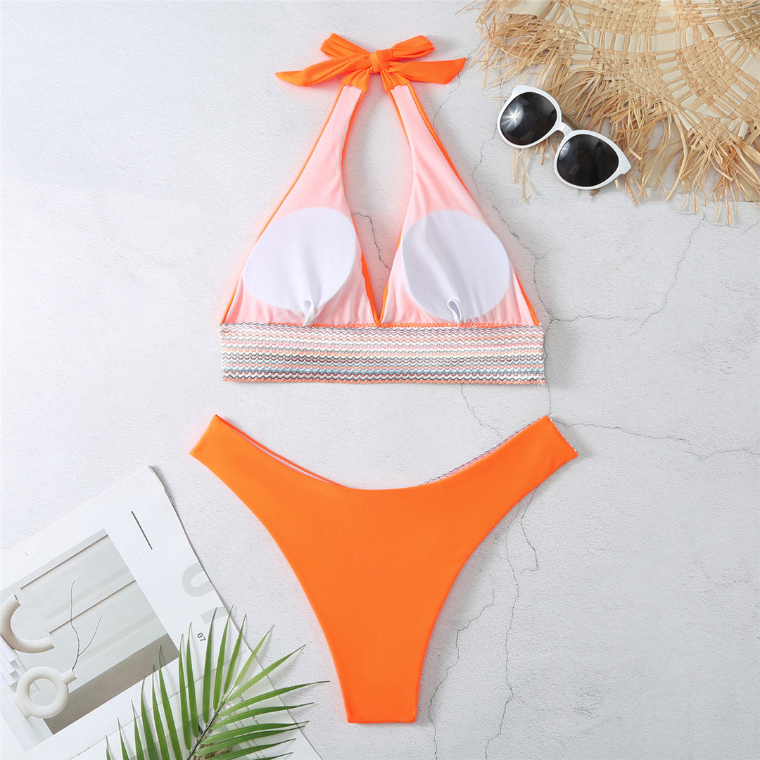 Carly Splicing Halter V Neck Bikini