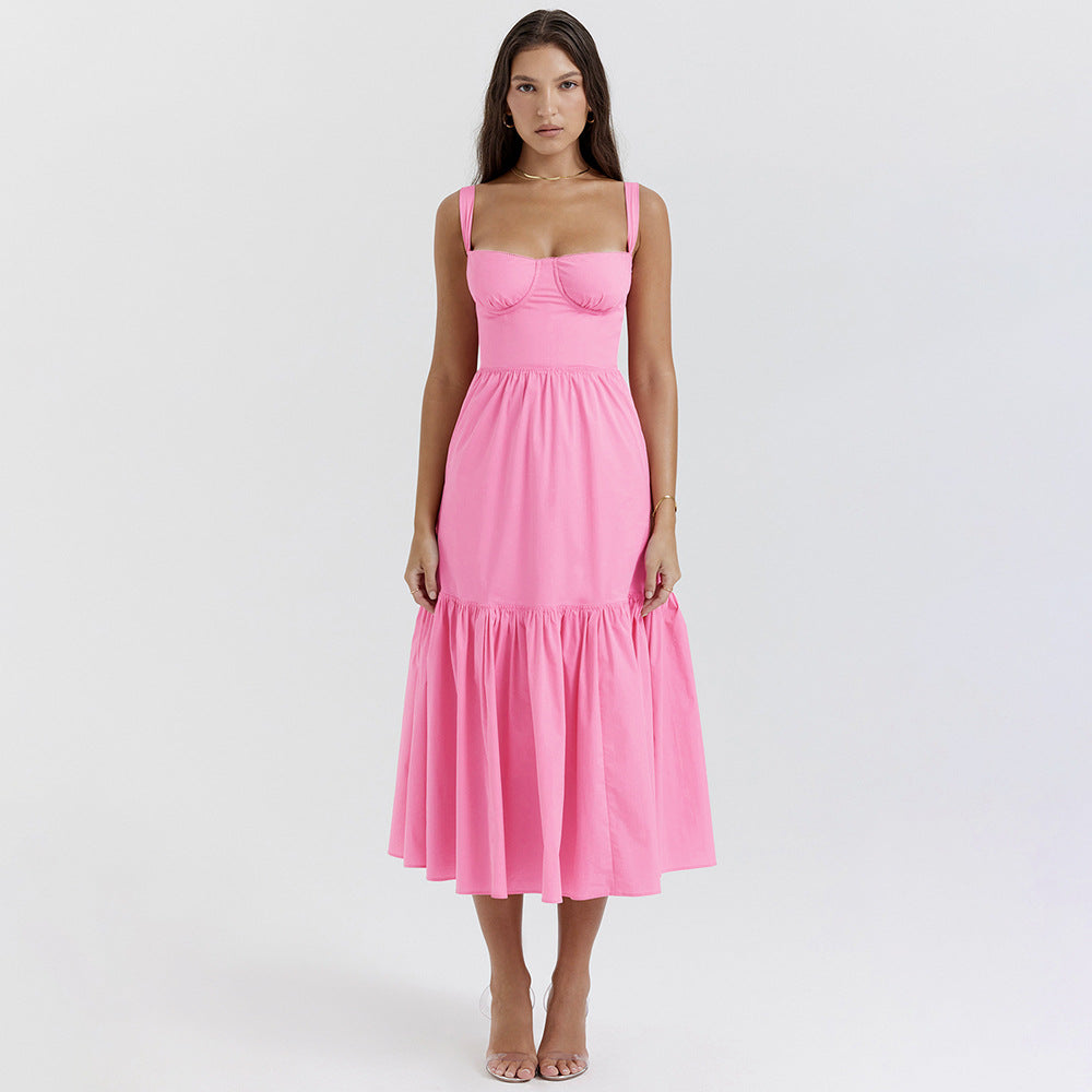 Laura Spaghetti Strap Backless A-line Midi Dress