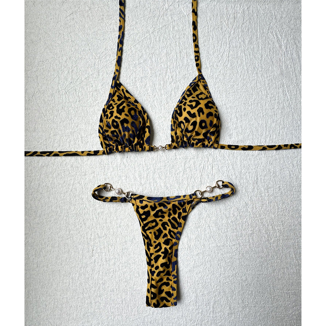 Deborah Leopard Halter Mini Micro Thong Bikini