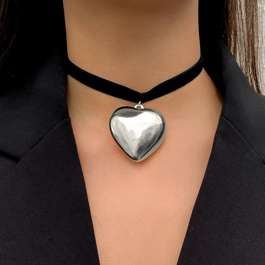 Paula Velvet Big Heart Pendant Choker Necklace