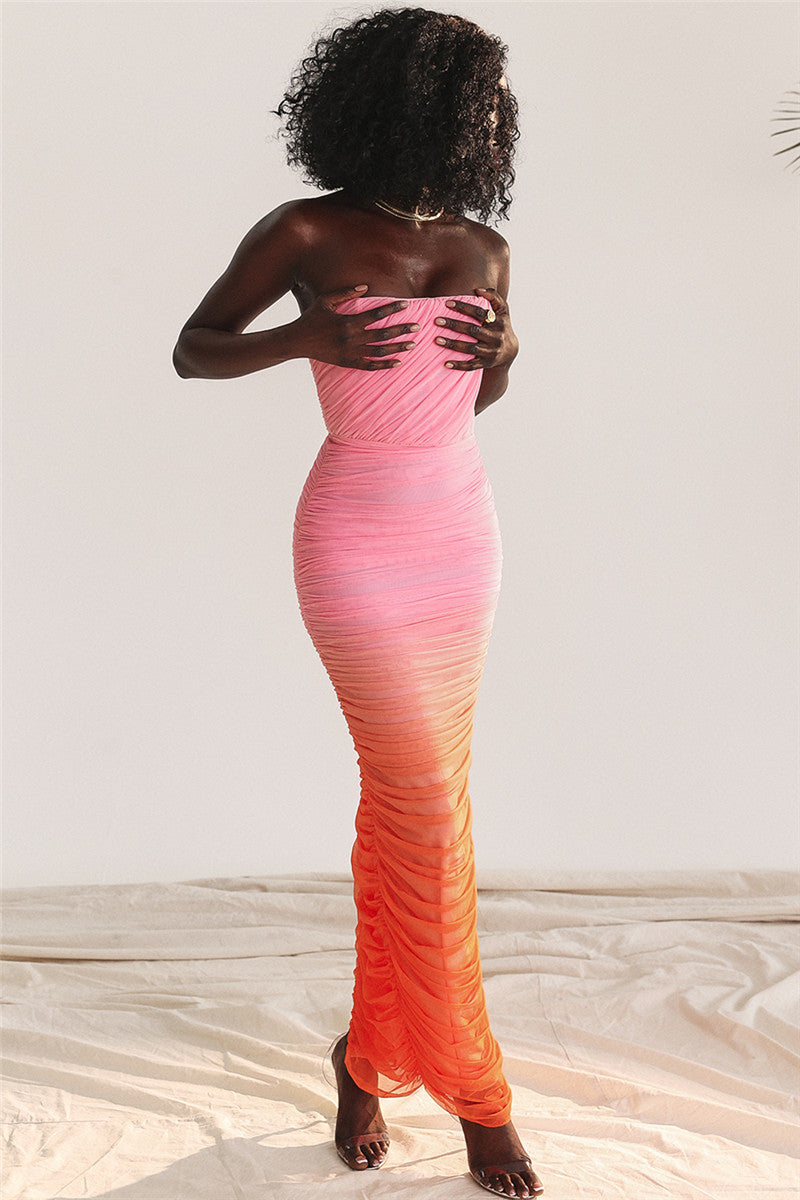 Becki Gradient Strapless Backless Sexy Maxi Dress