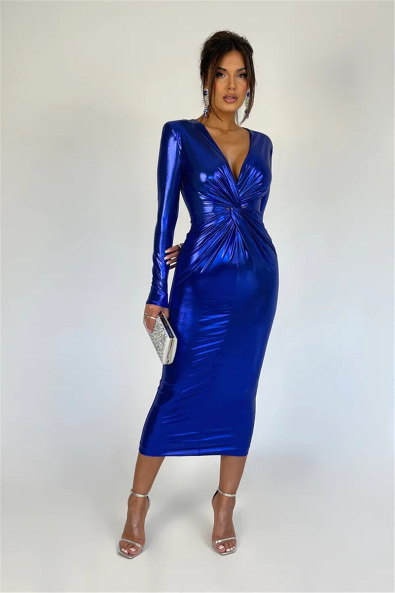 Jane Deep V Neck Ruched Sexy Maxi Dress