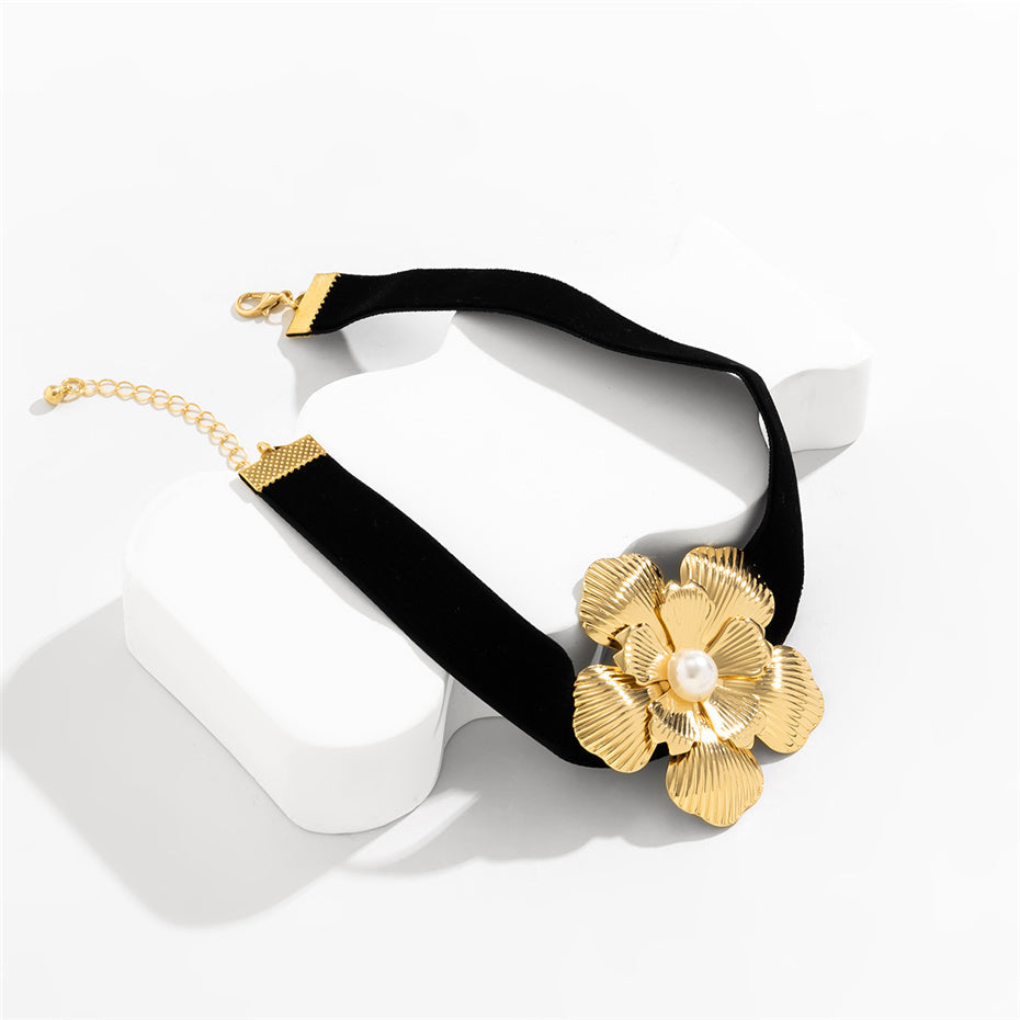 Cheryl Velvet Rose Flower Choker Necklace