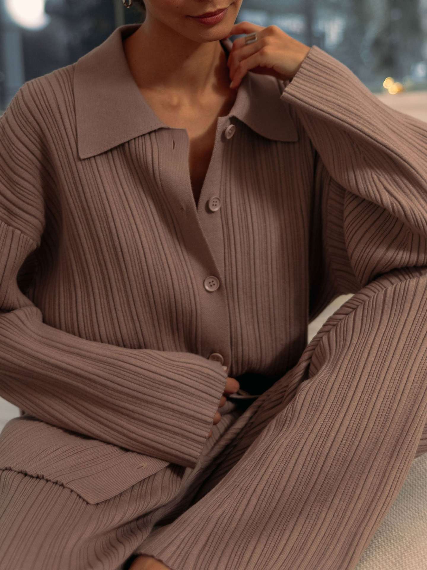 Tara 2 Piece Knitted Women Sweater and High Wide Leg Pant Suit