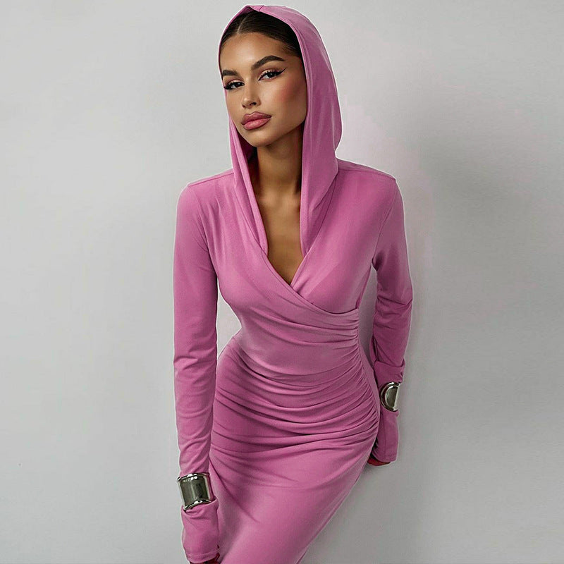 Ellen V Neck Hooded Maxi Dress