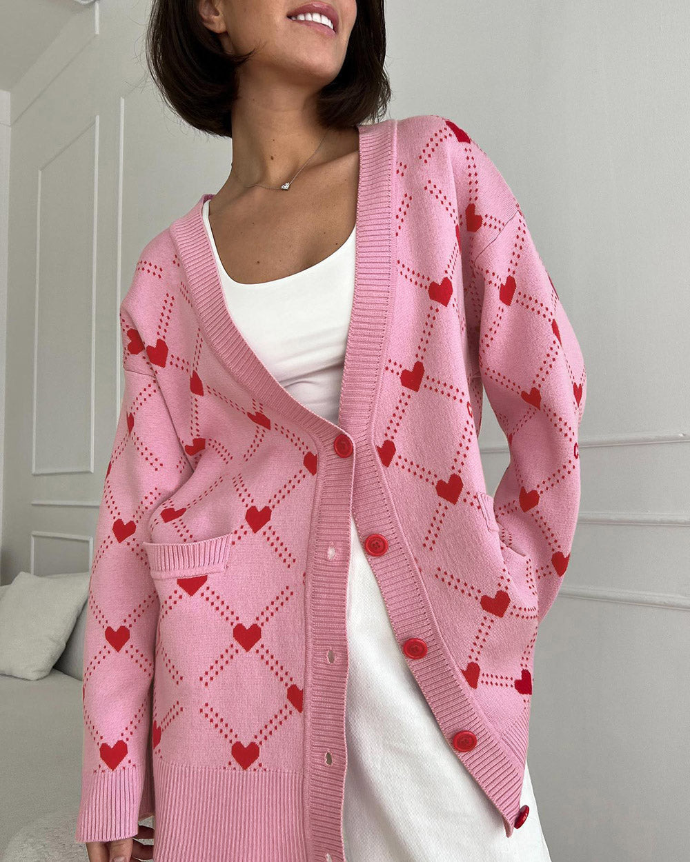 Eva Hearts Print Oversize Women Cardigan