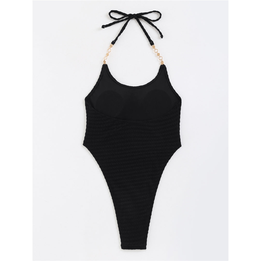 Leah Wrinkled Halter Extreme Thong One Piece Swimsuit