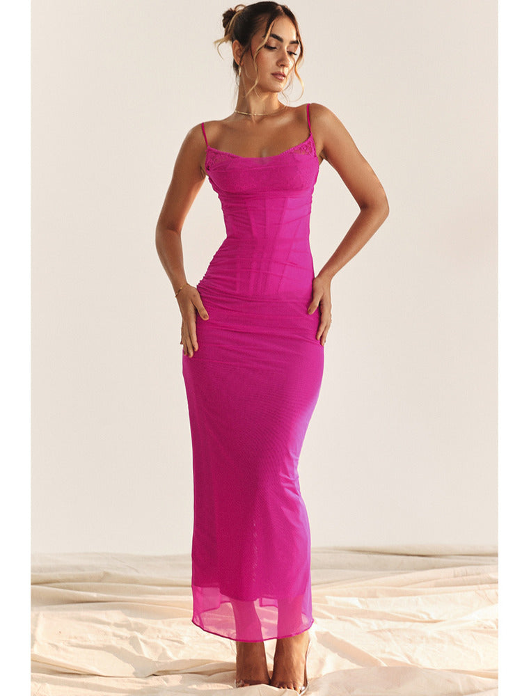 Doris Lace Mesh Sexy Spaghetti Strap Maxi Dress