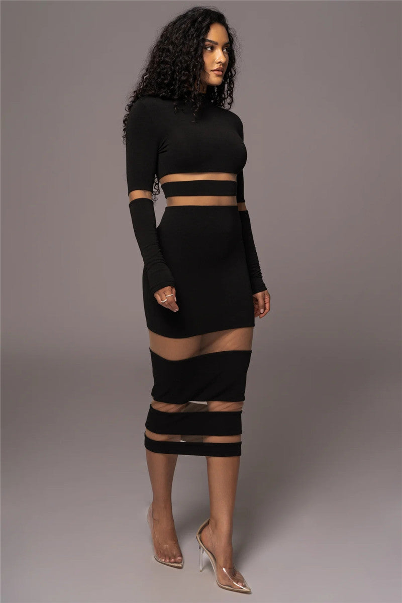 Heather Patchwork Bodycon Sexy Midi Dress