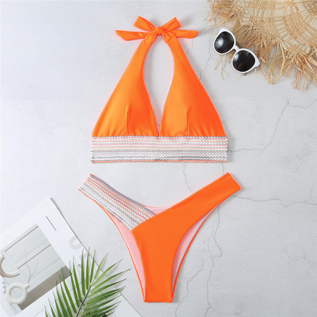 Carly Splicing Halter V Neck Bikini